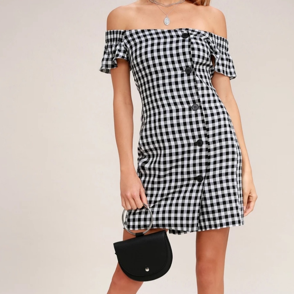 Lulus gingham off shoulder dress